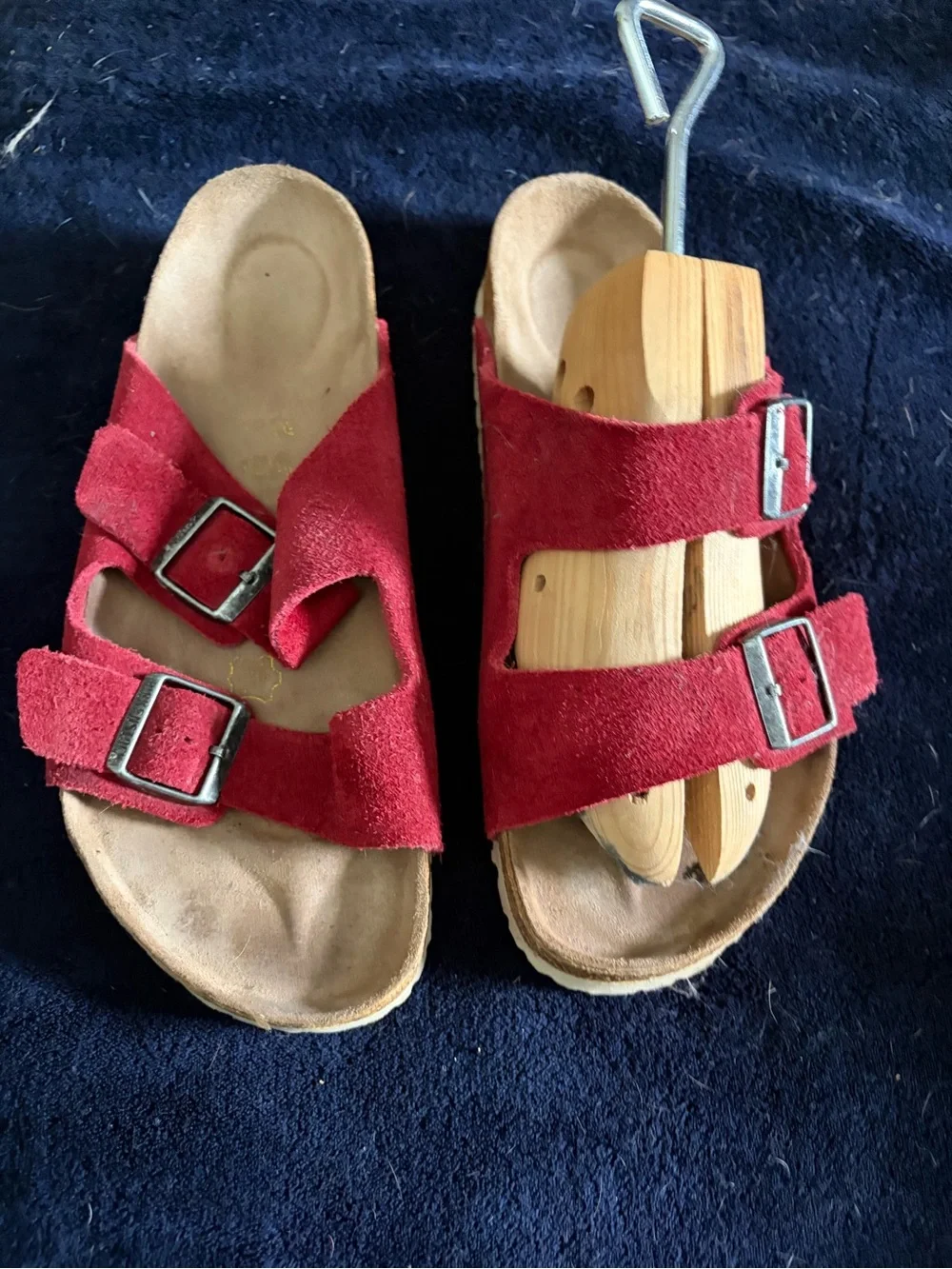 Birkenstock unisex Red Suede Double Strap Sandals